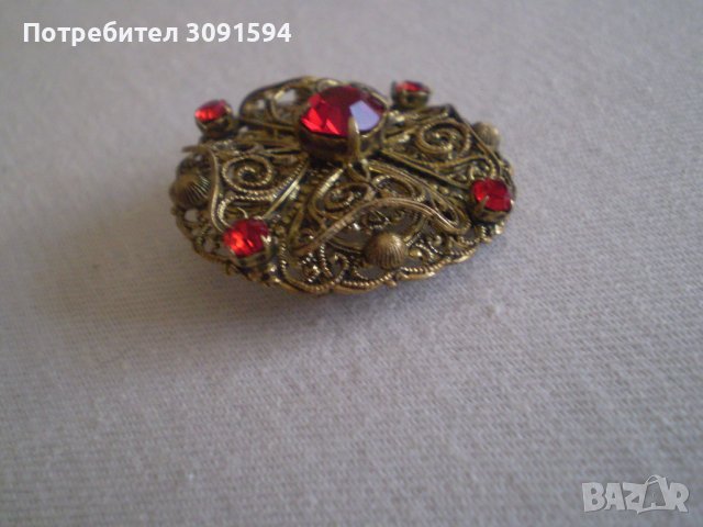 Стара Дамска Брошка месинг кристал, снимка 8 - Антикварни и старинни предмети - 37316342