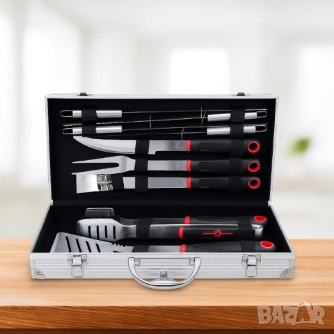 Луксозен комплект от 11 инструмента за барбекю в алуминиев куфар, снимка 5 - Други - 52086650