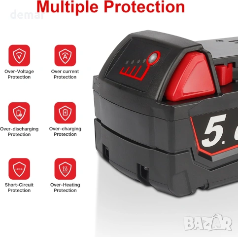 P0WER ELEKTR0 2 x 5.0Ah литиево-йонна батерия за инструменти Milwaukee M18 18V, снимка 5 - Други инструменти - 53982793