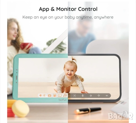 Smart Бебефон WiFi 2 в 1 BOIFUN, 2K 3MP FHD, 4x увеличение, снимка 2 - Бебефони - 53050547