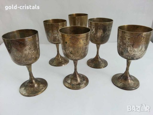 Посребрени чаши за вино месинг бронз, снимка 1 - Антикварни и старинни предмети - 29850622