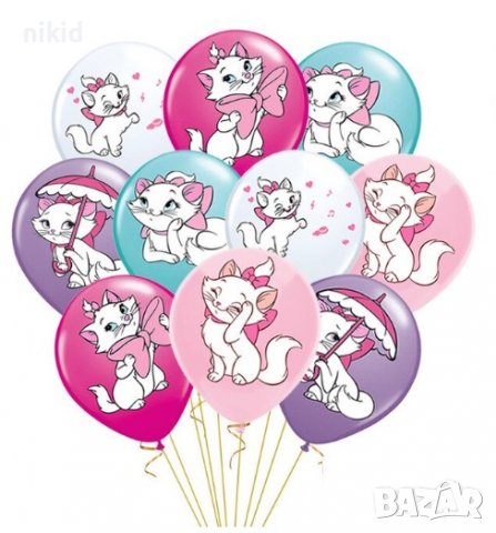 Коте Мари Marie cat цветни Обикновен надуваем латекс латексов балон парти хелий или газ, снимка 2 - Други - 37882552