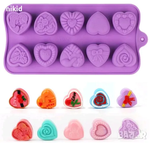 10 сърца сърце Свети Валентин различни силиконов молд форма фондан шоколад гипс бонбони декор