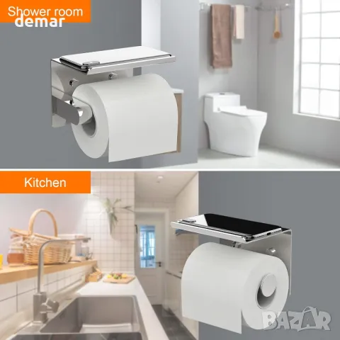 Ibergrif MK34053 Хромирана поставка за тоалетна хартия с рафт, за стенен монтаж или самозалепваща се, снимка 4 - Други стоки за дома - 49885911