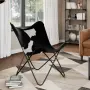 vidaXL Стол тип пеперуда, черно и бялo, естествена телешка кожа, снимка 2