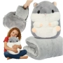 3 в 1 - Плюшена играчка Хамстер, възглавница и одеяло Kruzzel, сиво, снимка 1