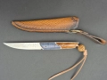 Компактен ловен нож,фултанг дамаска стомана с кожена кания, LN426, снимка 3