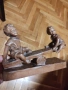 Детайлна стара немска дърворезба(липа) статуетка деца на люлка, снимка 1