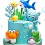 Комплект морски фигурки октопод рак акула водорасли декорация торта , снимка 1