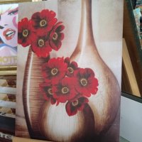 дървена картина пано Червени цветя, снимка 2 - Картини - 42384322