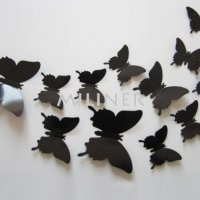 3D 12 бр pvc чисто черни самозалепващи пеперуди декорация за стена и мебел, снимка 1 - Други - 29694960