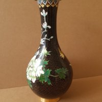 Красива 19ти век Китайска Клазоне бронзова клетъчен емайл ваза, снимка 3 - Вази - 42262468