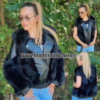 Късо черно палто с естествен косъм от Лисица , снимка 1 - Палта, манта - 29991416