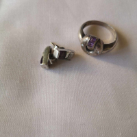 Комплект пръстен и обеци от сребро и аметисти, снимка 2 - Бижутерийни комплекти - 44819462