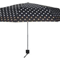 Сгъваем чадър за дъжд, ръчен, черен с бяло-кафяв дизайн на точки, 24 см, снимка 2 - Други - 42875527
