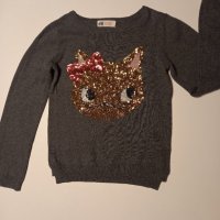 Блуза с паети Hello Kitty и/ или дънки 128см, снимка 1 - Детски пуловери и жилетки - 35193103