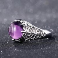 Сребърен пръстен с лилав аметист, снимка 3 - Пръстени - 34253636