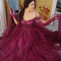 Бална рокля тип Принцеса в цвят бордо, снимка 2 - Рокли - 40701126