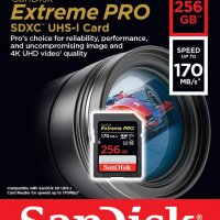 Карта памет SanDisk SDXC Extreme Pro, 256GB, Class 10, UHS-I, 633X, 170 MB/s, снимка 1 - Карти памет - 35413855