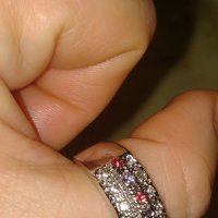 Пръстен-халка с кристали и диаманти, снимка 5 - Пръстени - 40014549