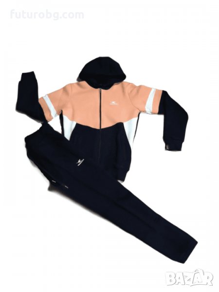 Спортен екип от триконечна вата в тъмносиньо с акцент в бяло и цвят праскова  , снимка 1