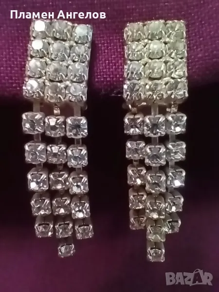 Обици-клипсови, посребрени с циркони. , снимка 1