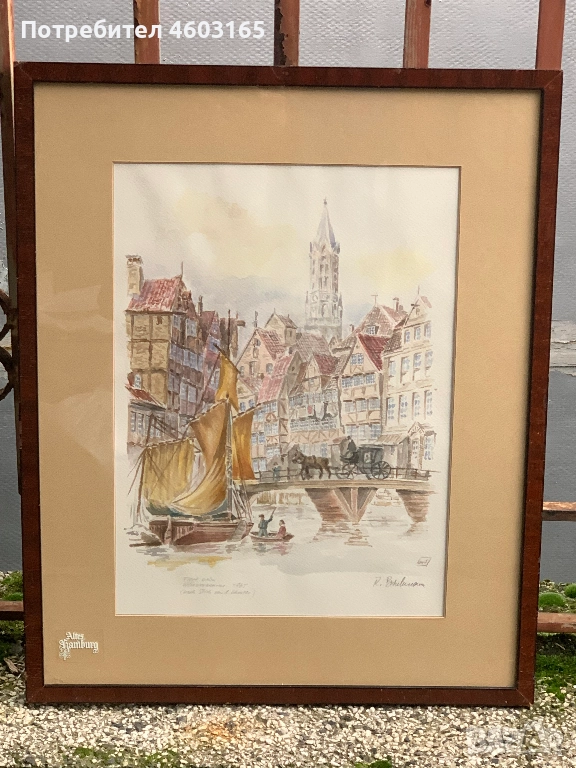 стара картина акварел от 1865г, снимка 1