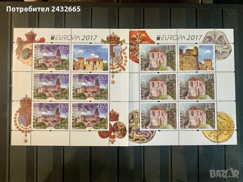 1186. България 2017 = БК:5300A/01A  “ Архитектура. Europa stamps - Замъци ”, **, MNH, 2 х Minisheet, снимка 1