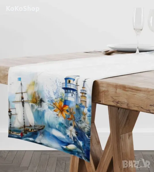 Тишлайфер-140х40 см./покривка с морски мотиви/покривка, снимка 1
