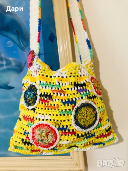 ДАМСКА ЧАНТА ПЛЕТЕНА НА КУКА-ТИП ТОРБА С ПОДАРЪК-ОЧИЛА, снимка 1