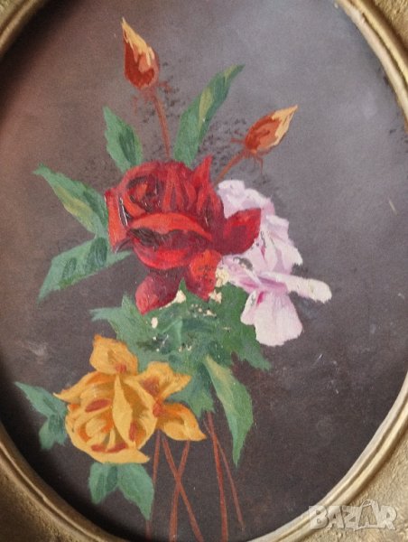 Стара картина-цветя, снимка 1