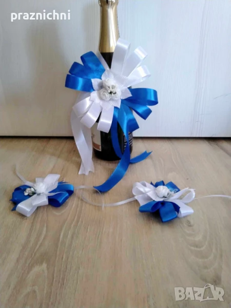 Украса за сватбено шампанско и чаши, снимка 1