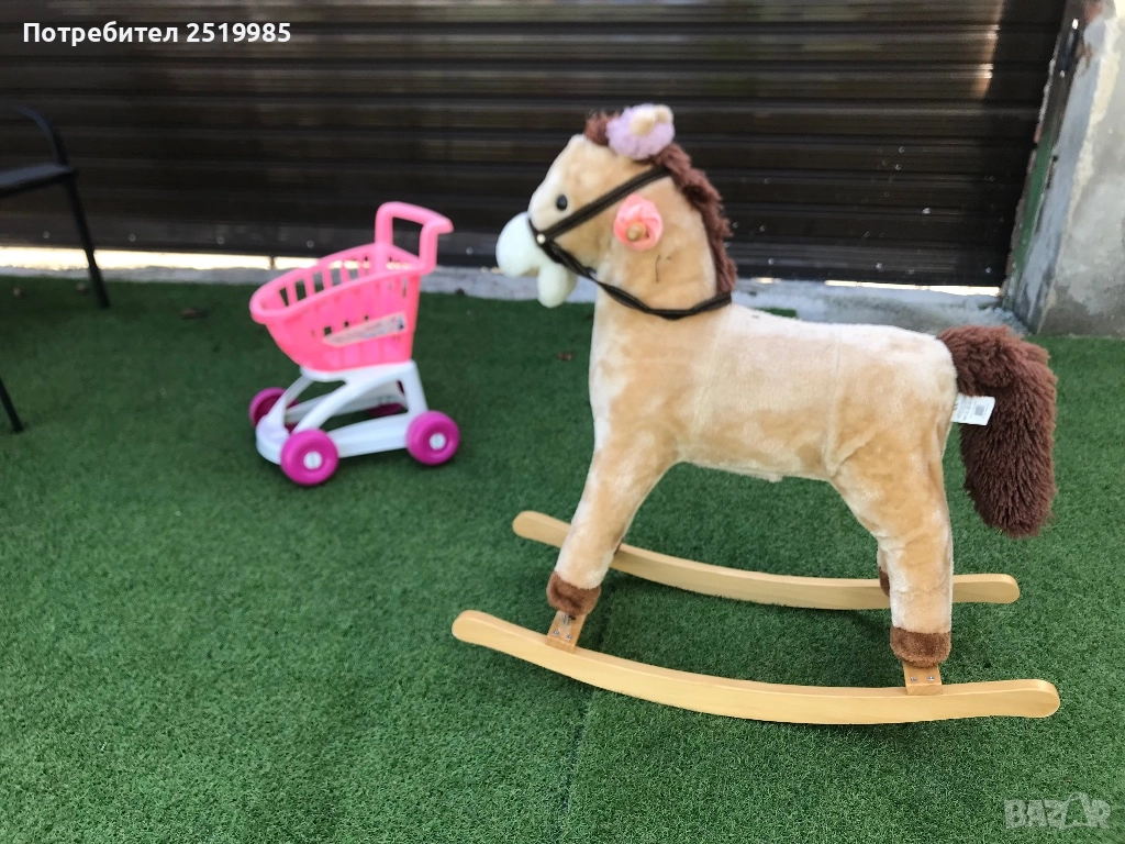 Люлеещо дървено  конче + количка с колелца, снимка 1
