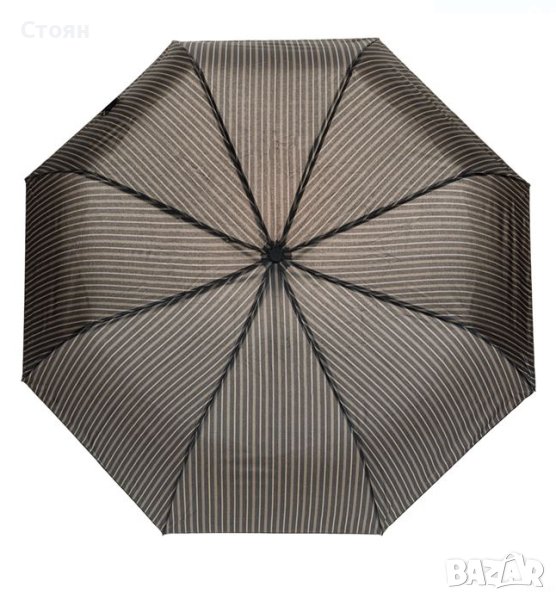 Автоматичен чадър за дъжд Черно кафяво на райе 31,5 см, снимка 1