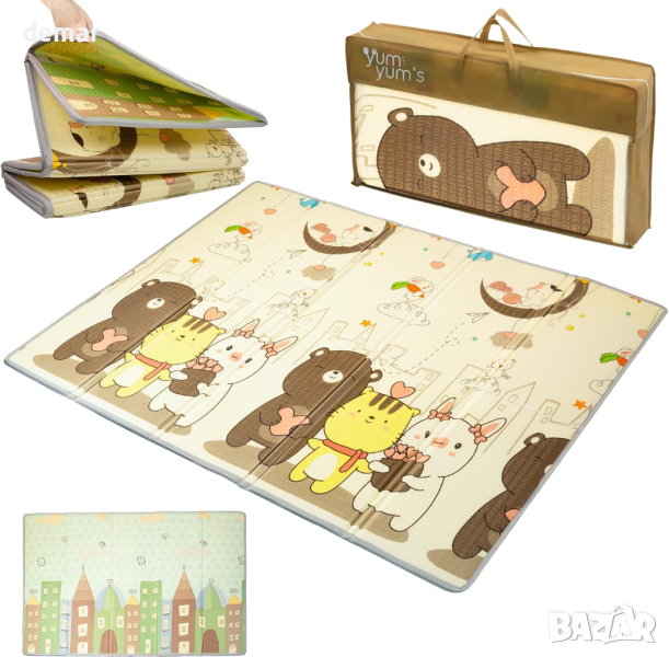 YumYum's Подплатена водоустойчива постелка за пълзене и игра за деца и бебета 200 x 150 cm, снимка 1