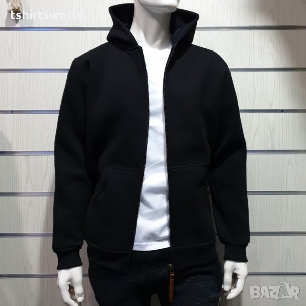 Нов мъжки черен суичър с ЦИП и качулка, снимка 1