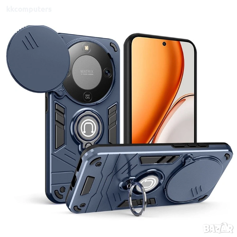 Калъф за Honor Magic8 Lite 5G, PC+TPU, с Плъзгащ Капак за Камера (CamShield), Пръстен и Стенд, Магни, снимка 1