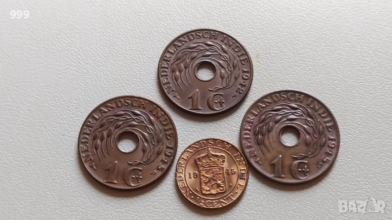 1/2 цент 1945 Р, 1 цент 1942 P и 1 цент 1945 P и D- Нидерландска индия, снимка 1
