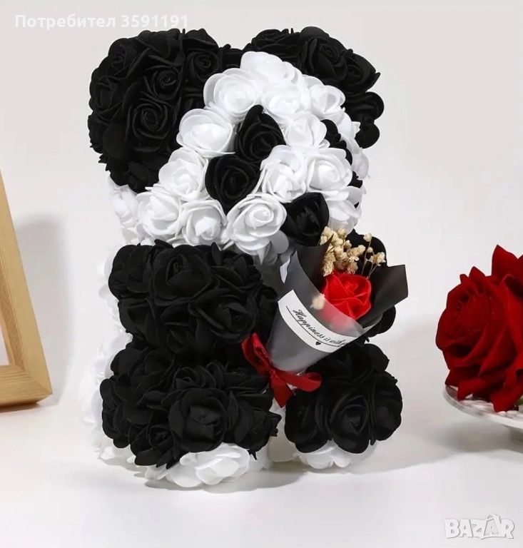 Сладка панда от рози-перфектен подарък за момиче,гадже или жена, снимка 1