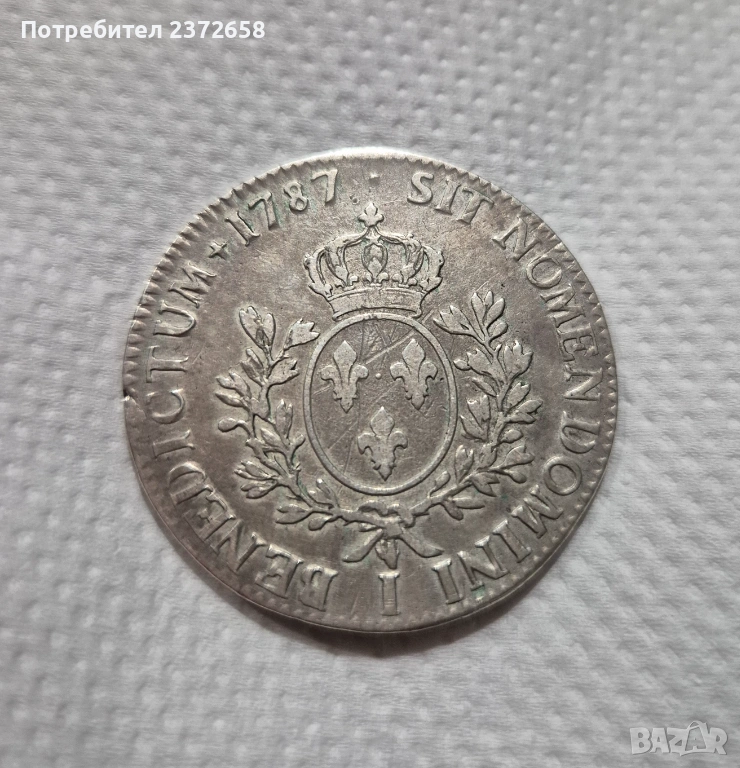 Франция 1 екю 1787 Луи XVI, снимка 1