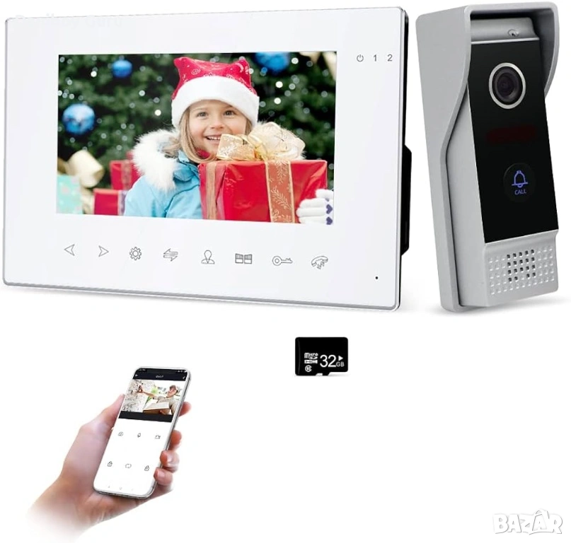 Smart видео домофон система, звънец с камера и 2 монитора, снимка 1