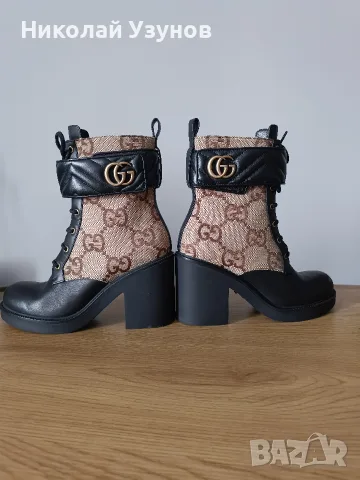 Оригинални дамски боти Gucci Jumbo GG Canvas Leather Boots, снимка 4 - Дамски боти - 55804964