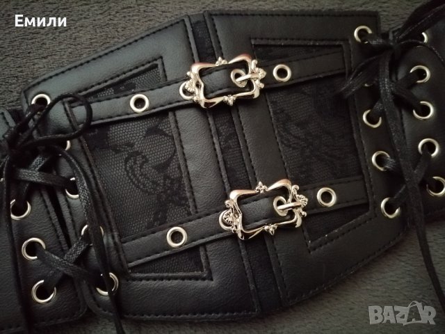 Корсет колан от еко кожа с дантела, връзки и катарами , снимка 7 - Корсети, бюстиета, топове - 38912009