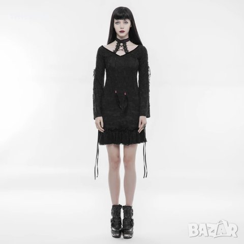 Пънк рейв готик дантела и плетиво Дълга рокля с контрастни цветове, снимка 10 - Рокли - 42852684