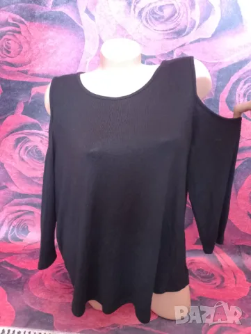 Черна еластична мъхеста широк модел блуза с голи рамене Л/ХЛ , снимка 1