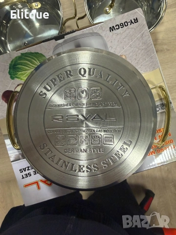 Луксозен комплект тенджери с неръждаема стомана и златисти дръжки – перфектният избор за всяка кухня, снимка 3 - Съдове за готвене - 53255824