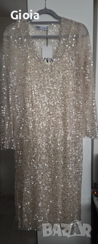 ZARA елегантна рокля с пайети – нова, снимка 2 - Рокли - 52592122