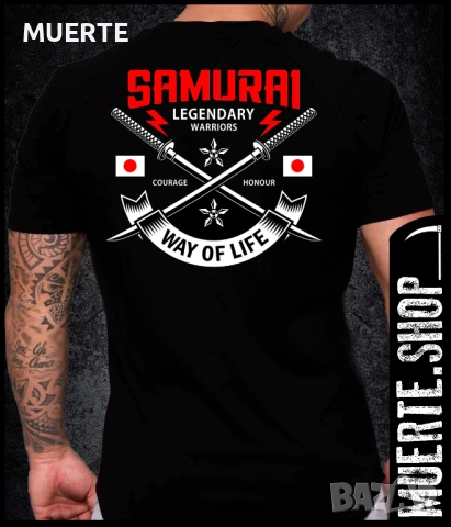 Черна тениска с щампа SAMURAI WAY OF LIFE