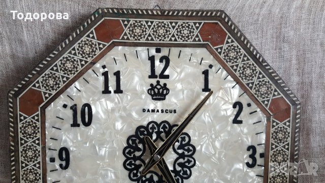 Стенен часовник със седеф и интарзия.Диагонал- 38 см., снимка 3 - Антикварни и старинни предмети - 29150234