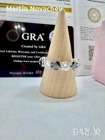 Сребърен пръстен с мойсанит (Диамант) 7 карата, снимка 3 - Пръстени - 54243113